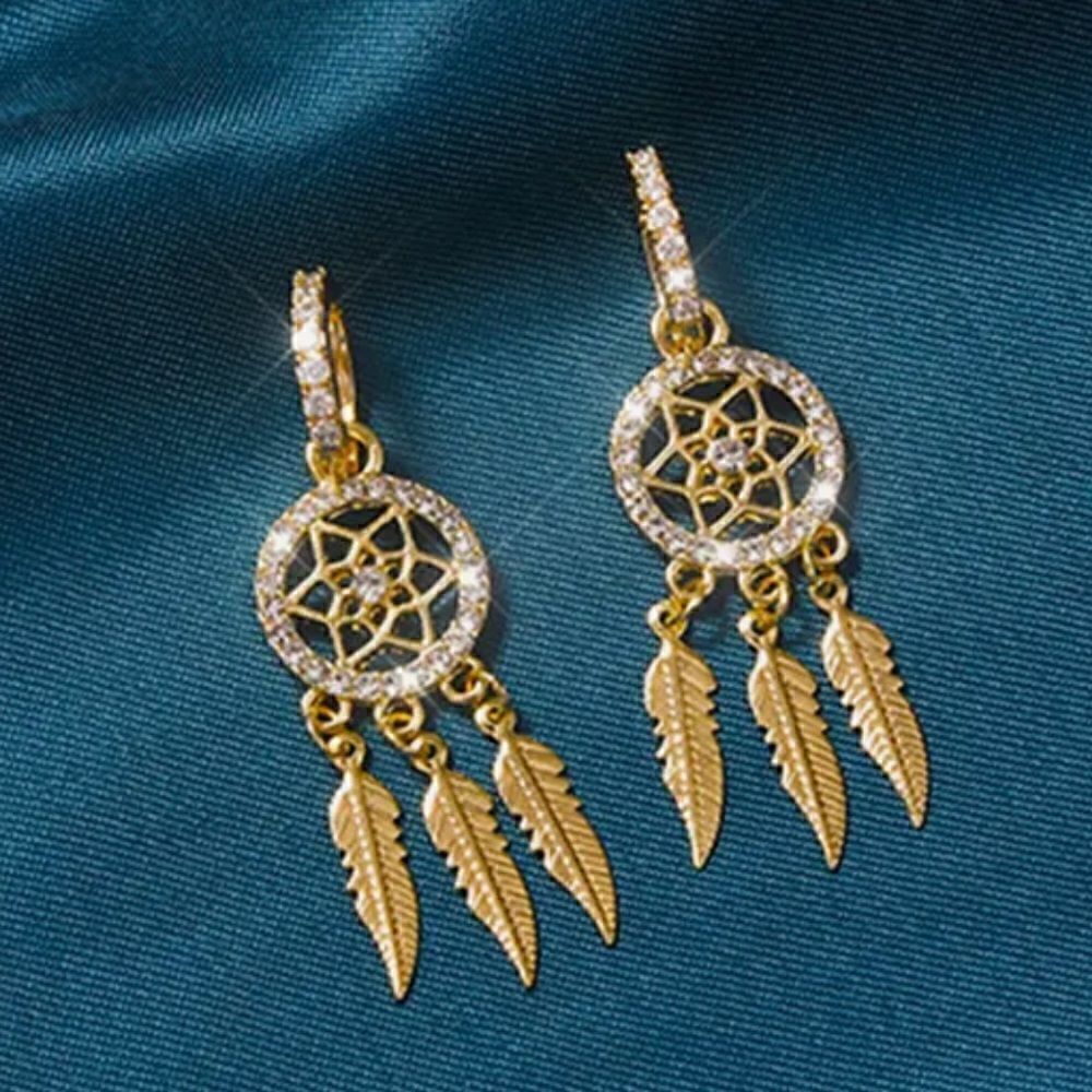 BESTSELLER EARRINGS DREAM CATCHER GOLD TONE CRYSTAL DIAMOND